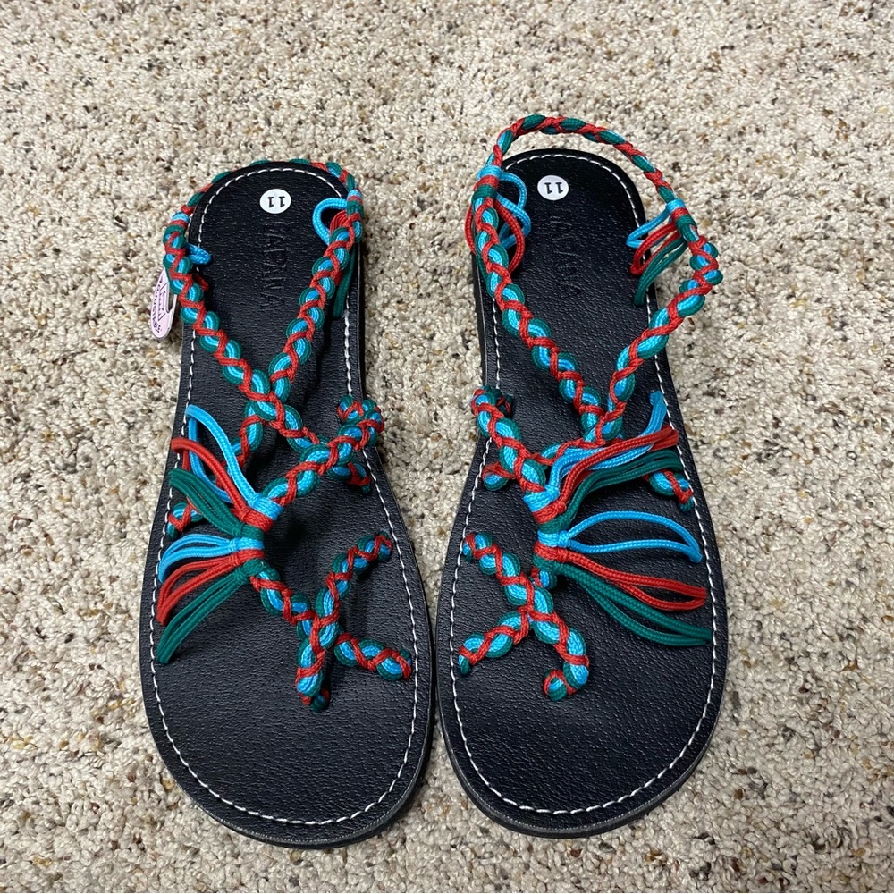 Capana woven women's sandals size 11 strappy colorful slip on sandals shoes